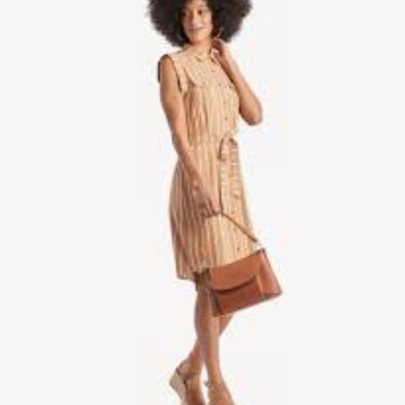 Bishop & Young cap sleeve striped button down front closure detached belt dress - Picture 11 of 11